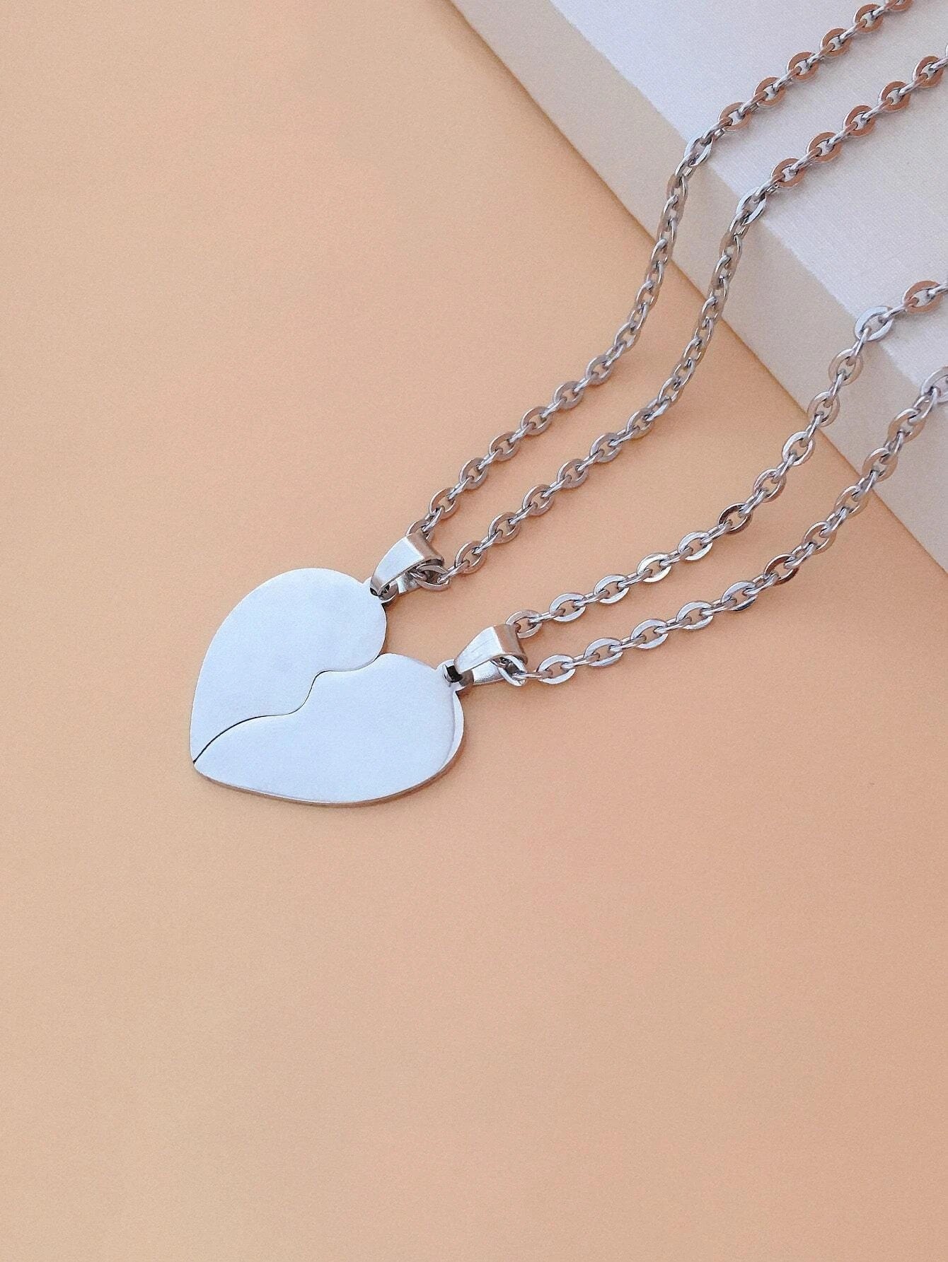 2pcs Couple Heart Charm Necklace