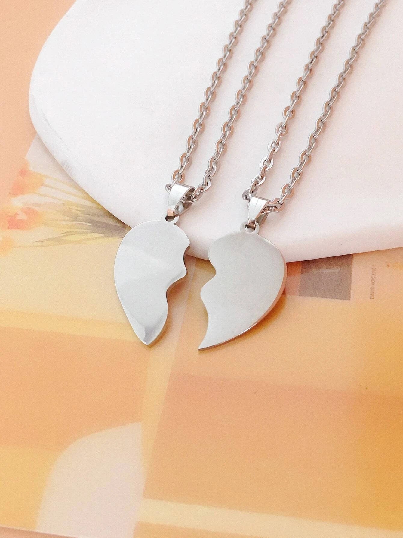 2pcs Couple Heart Charm Necklace